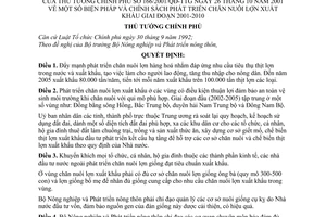 Quyết định 166/2001/QĐ-TTg chính sách phát triển chăn nuôi lợn xuất khẩu giai đoạn 2001-2010