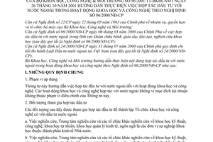 Thông tư 56/2001/TT-BKHCNMT hướng dẫn thực hiện việc hợp tác đầu tư với nước ngoài trong hoạt động khoa học và công nghệ theo NĐ 06/2000/NĐ-CP