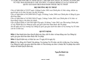 Quyết định 412/2001/QĐ-BTP Quy chế tổ chức hoạt động của Cục Đăng ký Quốc gia giao dịch bảo đảm thuộc Bộ Tư pháp