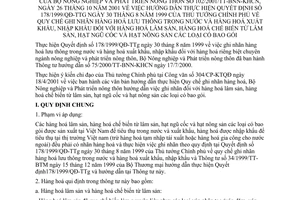 Thông tư 102/2001/TT-BNN quy chế ghi nhãn hàng hoá lưu thông trong nước và hàng hoá xuất khẩu, nhập khẩu hàng hoá hướng dẫn QĐ 178/1999/QĐ-TTg