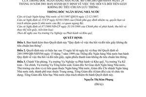 Quyết định 1344/2001/QĐ-NHNN thu hồi đổi tiền giấy không đủ tiêu chuẩn lưu thông