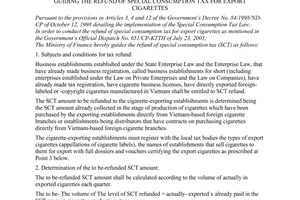 Circular no. 86/2001/TT-BTC of October 29, 2001 guiding the refund of special consumption tax for export cigarettes