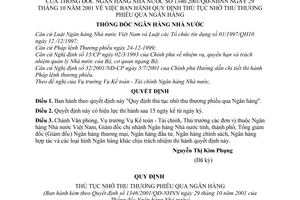 Quyết định 1346/2001/QĐ-NHNN thủ tục nhờ thu thương phiếu qua Ngân hàng
