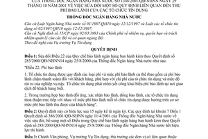 Quyết định 1348/2001/QĐ-NHNN sửa đổi quy định liên quan đến thu phí bảo lãnh của tổ chức tín dụng