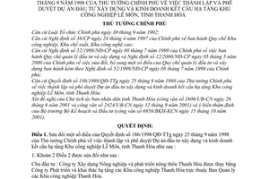 Quyết định 1396/QĐ-TTg lập duyệt dự án đầu tư xây dựng kinh doanh kết cấu hạ tầng khu công nghiệp Lễ môn tỉnh Thanh hóa sửa đổi QĐ 186/1998/QĐ-TTg