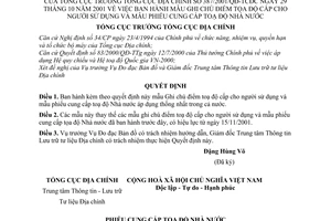 Quyết định 387/2001/QĐ-TCĐC mẫu ghi chú điểm toạ độ cấp cho người sử dụng mẫu phiếu cung cấp toạ độ Nhà nước