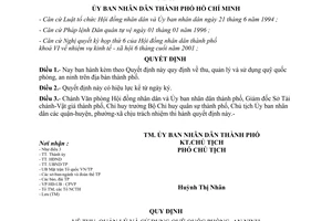 Quyết định 96/2001/QĐ-UB Quy định thu quản lý sử dụng quỹ quốc phòng an ninh