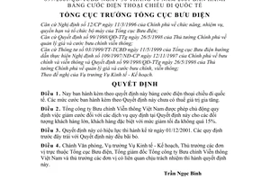 Quyết định 897/2001/QĐ-TCBĐ bảng cước điện thoại chiều đi quốc tế