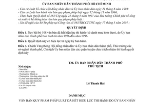 Quyết định 100/2001/QĐ-UB bãi bỏ văn bản pháp luật hết hiệu lực do Ủy ban nhân dân thành phố ban hành từ 1976 đến1996