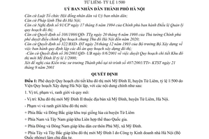 Quyết định 98/2001/QĐ-UB phê duyệt Quy hoạch chi tiết khu đô thị mới Mỹ Đình II, huyện Từ Liêm-Tỷ lệ 1/500