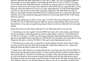 Chỉ thị 22/2001/CT-UB quản lý hoạt động thanh tra kiểm tra Lào Cai