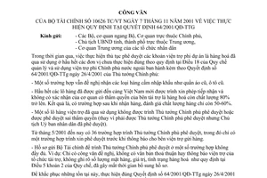 Công văn 10626/TC/VT thực hiện quy định tại QĐ  64/2001/QĐ-TTg