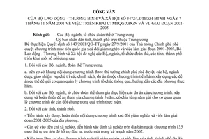 Công văn 3472/LĐTBXH-BTXH triển khai chương trình mục tiêu quốc gia xoá đói giảm nghèo và việc làm giai đoạn 200-2005