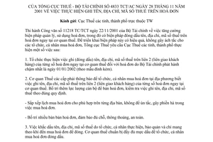 Công văn 4833/TCT/AC thực hiện ghi tên, địa chỉ, mã số thuế trên hoá đơn