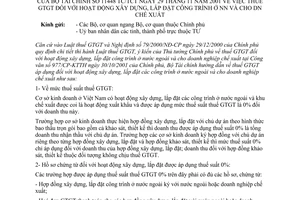 Công văn 11448/TC/TCT thuế giá trị gia tăng hoạt động xây dựng lắp đặt công trình ở nước ngoài và cho doanh nghiệp chế xuất