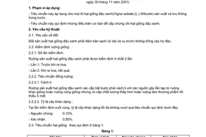 Tiêu chuẩn ngành 10 TCN 472:2001 về hạt giống đậu xanh - Yêu cầu kỹ thuật do Bộ Nông nghiệp và Phát triển nông thôn ban hành