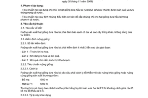 Tiêu chuẩn ngành 10 TCN 471:2001 về hạt giống dưa hấu lai - yêu cầu kỹ thuật do Bộ Nông nghiệp và Phát triển nông thôn ban hành