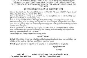 Quyết định 58/2001/QĐ-QLD Danh mục mỹ phẩm ảnh hưởng trực tiếp đến sức khoẻ con người được cấp số đăng ký lưu hành tại Việt Nam
