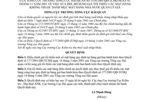 Quyết định 1116/2001/QĐ-TCHQ  sửa đổi giá tối thiểu mặt hàng không thuộc danh mục nhà nước quản lý giá