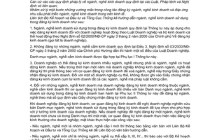 Thông tư liên tịch 07/2001/TTLT/BKH-TCTK hướng dẫn ngành nghề kinh doanh sử dụng trong đăng ký