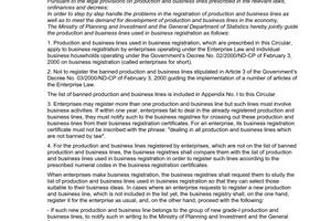 Joint circular no. 07/2001/TTLT/BKH-TCTK of November 01, 2001 guiding the production and business lines used in business registration