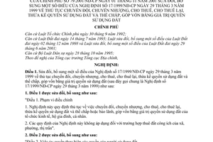 Nghị định 79/2001/NĐ-CP thủ tục, chuyển đổi, chuyển nhượng, cho thuê, cho thuê lại, thừa kế quyền sử dụng đất bổ sung NĐ 17/1999/NĐ-CP