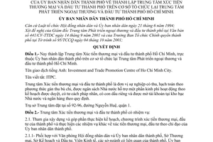 Quyết định 104/2001/QĐ-UB lập Trung tâm Xúc tiến thương mại và đầu tư thành phố trên cơ sở tổ chức lại Trung tâm Phát triển ngoại thương đầu tư TP HCM