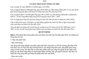 Quyết định 69/2001/QĐ-UB Quy hoạch phát triển nuôi thủy sản Cần Thơ đến 2010