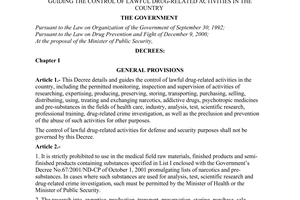Decree no. 80/2001/ND-CP of November 05, 2001 guiding the control of lawful drug-related activities in the