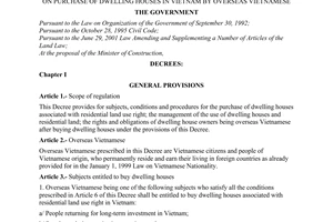Decree no. 81/2001/ND-CP of November 05, 2001 on purchase of dwelling houses in vietnam by overseas vietnamese