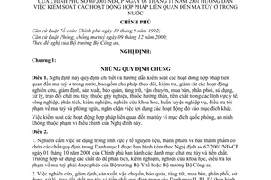 Nghị định 80/2001/NĐ-CP hướng dẫn việc kiểm soát các hoạt động hợp pháp liên quan đến ma tuý ở trong nước