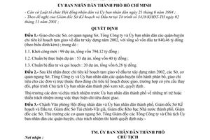 Quyết định 109/2001/QĐ-UB kế hoạch đầu tư xây dựng năm 2002, nguồn vốn ngân sách tập trung