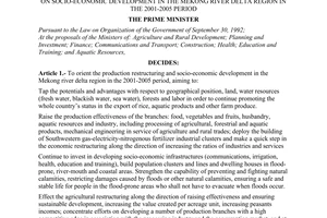 Decision No. 173/2001/QD-TTg of November 06, 2001, on socio-economic development in the Mekong river delta region in the 2001-2005 period.