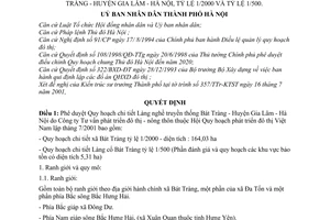 Quyết định 105/2001/QĐ-UB phê duyệt Quy hoạch chi tiết Làng nghề truyền thống Bát Tràng - Huyện Gia Lâm - Hà Nội, tỷ lệ 1/2000  1/500