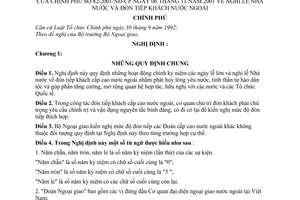 Nghị định 82/2001/NĐ-CP nghi lễ Nhà nước và đón tiếp khách nước ngoài