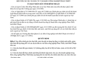 Quyết định 71/2001/ QĐ-UBBT tiền thuê đất phí sử dụng hạ tầng khu công nghiệp Phan Thiết Bình Thuận