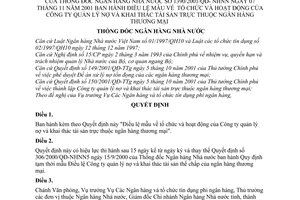 Quyết định 1390/2001/QĐ-NHNN Điều lệ mẫu tổ chức hoạt động công ty quản lý nợ  khai thác tài sản thuộc ngân hàng thương mại