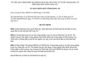 Quyết định 4016/2001/QĐ-UB chính sách thu hút đầu tư nước ngoài Long An