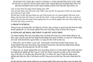 Thông tư liên tịch 89/2001/TTLT-BTC-BCA hướng dẫn nộp, sử dụng và quyết toán tiền thuế thu nhập DN đối với các doanh nghiệp NN hoạt động công ích