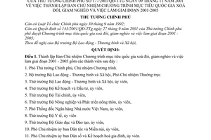 Quyết định 177/2001/QĐ-TTg thành lập Ban Chủ nhiệm Chương trình mục tiêu quốc gia xoá đói, giảm nghèo việc làm giai đoạn 2001-2005