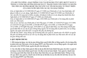Thông tư liên tịch 90/2001/TTLT-BTC-BGTVT hướng dẫn quản lý, thanh toán vốn NSNN và nguồn thu phí cầu đường bộ để trả nợ vốn vay tín dụng NN