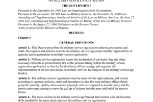 Decree no. 83/2001/ND-CP of November 09, 2001 on military service registration