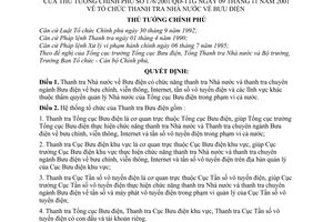 Quyết định 176/2001/QĐ-TTg tổ chức Thanh tra nhà nước về bưu điện