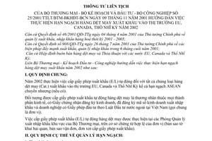 Thông tư liên tich 25/2001/TTLT/BTM-BKHĐT-BCN hướng dẫn hạn ngạch hàng dệt may xuất khẩu vào thị trường EU Canada Thổ Nhĩ Kỳ năm 2002