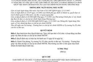 Quyết định 1411/2001/QĐ-NHNN Quy chế tạm thời tổ chức hoạt động  Ban giúp việc Ban Chỉ đạo cơ cấu lại tài chính ngân hàng thương mại