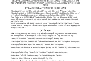 Quyết định 111/2001/QĐ-UB thành lập Ban chỉ đạo xử lý sắp xếp lại nhà đất thuộc sở hữu Nhà nước trên địa bàn thành phố Hồ Chí Minh