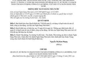 Quyết định 1407/2001/QĐ-NHNN Chế độ quản lý sử dụng hạch toán tài sản cố định công cụ lao động vật liệu của Ngân hàng nhà nước
