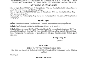 Quyết định 52/2001/QĐ-BCN Quy định trình tự thủ tục ngừng cấp điện