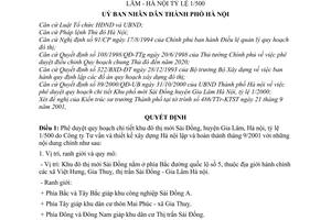 Quyết định 113/2001/QĐ-UB phê duyệt quy hoạch chi tiết khu đô thị mới Sài Đồng - Huyện Gia Lâm - Hà Nội