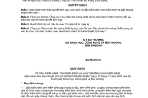 Quyết định 59/2001/QĐ-BKHCNMT dấu kiểm định tem kiểm định và giấy chứng nhận